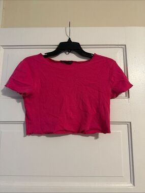 Zara Bright Pink Short Sleeve Cropped Top